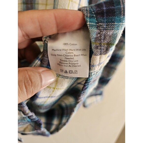 Eddie Bauer Women's Long Sleeve Button Down Plaid Flannel Shirt Size Small Blue - Picture 3 of 7